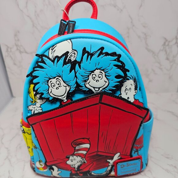 NWT Loungefly Dr Seuss Thing 1 and 2 Box Mini Backpack - Picture 3 of 8